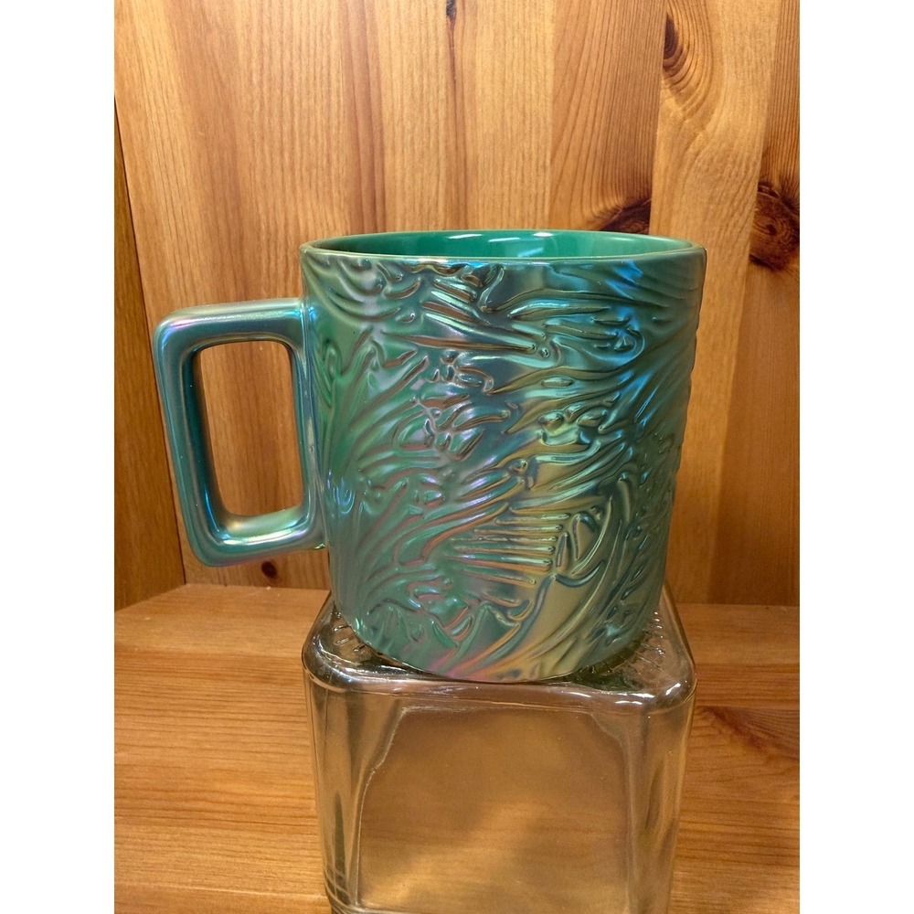 Starbucks 2024 Iridescent Green Siren Mermaid Tail Embossed 14 oz Ceramic Mug